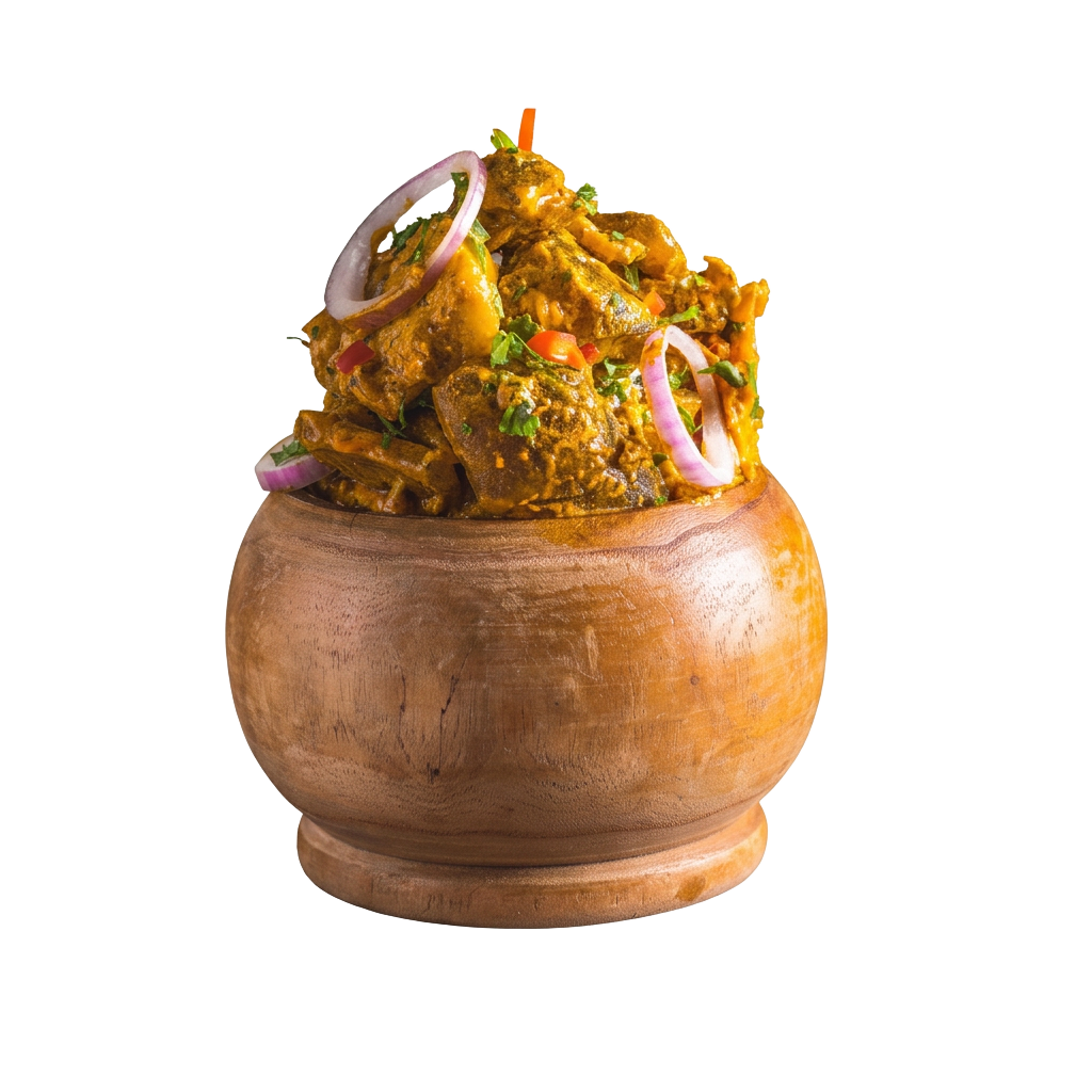 Nkwobi dish in a wooden bowl